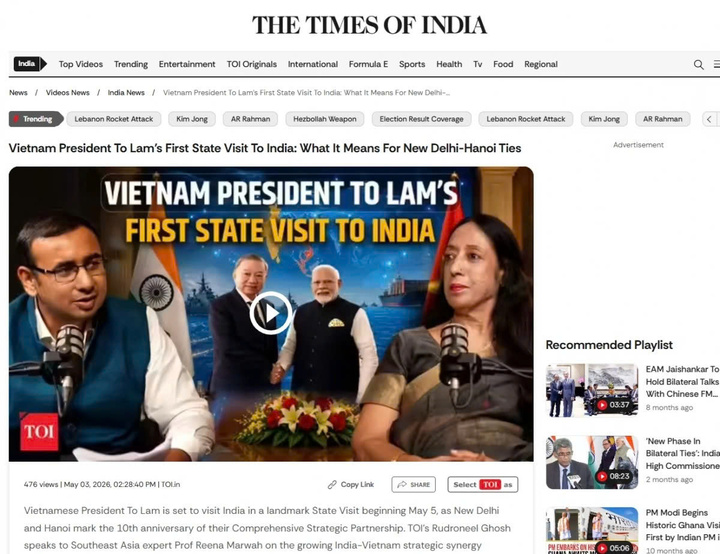 Tờ Times of India có bài phỏng vấn chuyên gia sâu về chuyến thăm.