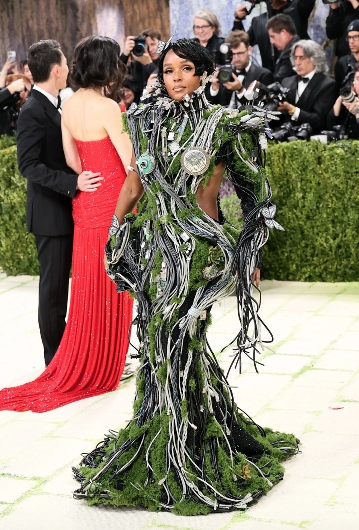 Ca sĩ Janelle Monáe mặc trang phục đính kết cầu kỳ như tác phẩm nghệ thuật từ thương hiệu Christian Siriano.