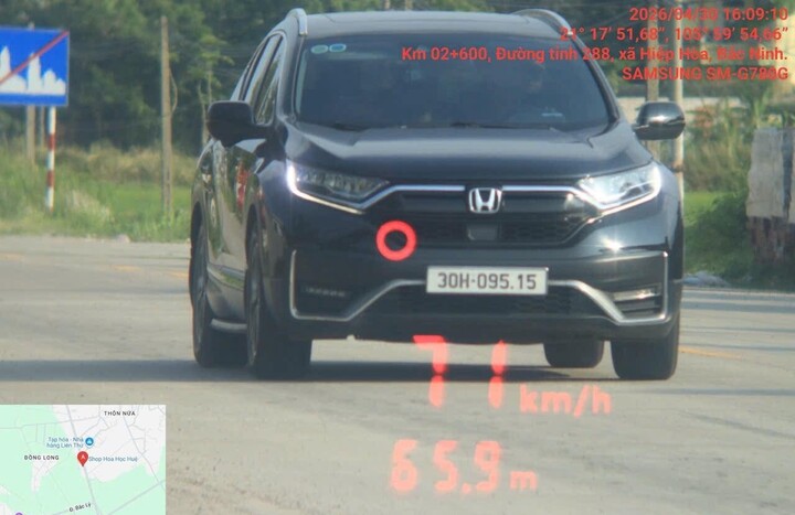 Ô tô vi phạm tốc độ tại đường tỉnh 288, đoạn qua xã Hiệp Hòa, tỉnh Bắc Ninh.
