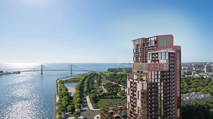 Cận cảnh tòa tháp căn hộ Symphony 5 với tầm nhìn “5 trong 1”. (Ảnh: Sun Property)