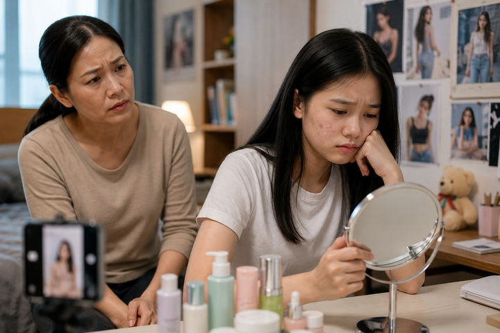 Mẹ bất lực khi con gái quá chăm chút ngoại hình để đẹp như 'ảnh mạng' (Ảnh minh họa)