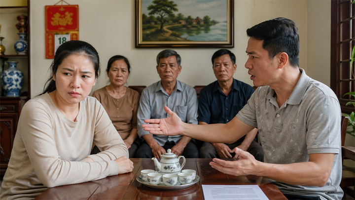 Chồng muốn tôi về nói chuyện với bố mẹ, đề xuất chia lại để các con được phần bằng nhau. (Ảnh minh họa: AI)