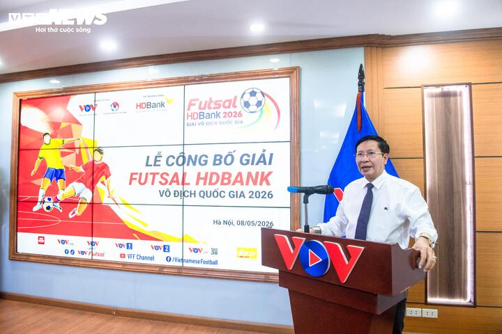 Phó Tổng Giám đốc VOV Vũ Hải Quang phát biểu tại lễ công bố giải Futsal HDBank VĐQG 2026. (Ảnh: Viên Minh)