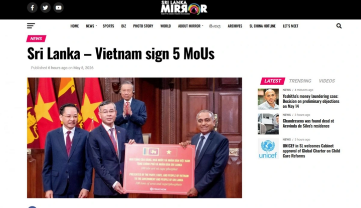 Báo chí Sri Lanka phản ánh đậm nét việc hai nước ký kết nhiều biên bản ghi nhớ hợp tác trong các lĩnh vực khoa học – công nghệ, văn hóa, thông tin – truyền thông và tôn giáo.