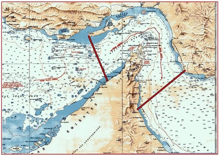 Iran công bố bản đồ kiểm soát eo biển Hormuz hôm 4/5 (Ảnh: ABC News/Tổng Lãnh sự quán Cộng hòa Hồi giáo Iran tại Hyderabad/Hãng thông tấn Fars).