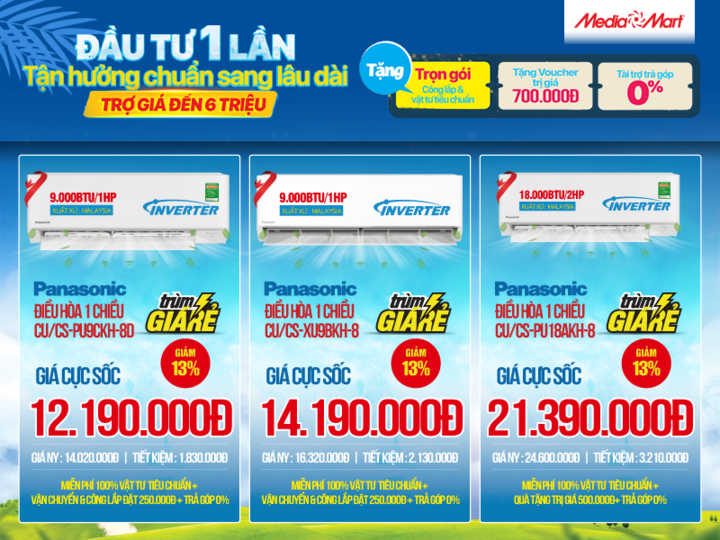 Tháng vàng Panasonic: Mua điều hòa trợ giá đến 6 triệu, bao phí tại MediaMart - 2