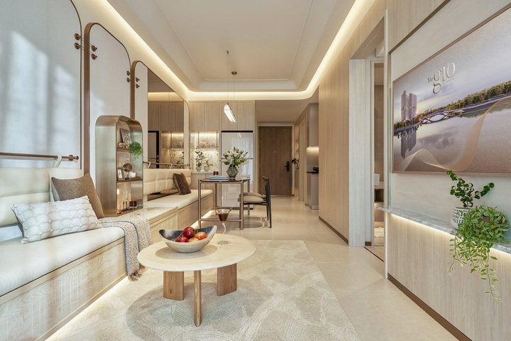 Không gian sống tại căn hộ tháp Gió Đông, diện tích 65m2.