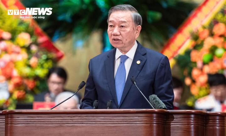Tổng Bí thư, Chủ tịch nước Tô Lâm phát biểu chỉ đạo Đại hội đại biểu Mặt trận Tổ quốc Việt Nam lần thứ XI. (Ảnh: Viên Minh)