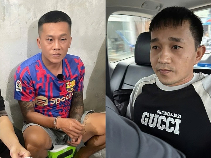 Hai tên cướp Phạm Anh Tài ( tức Tài Đen, áo đỏ) và Lê Văn Ân lúc bị bắt.