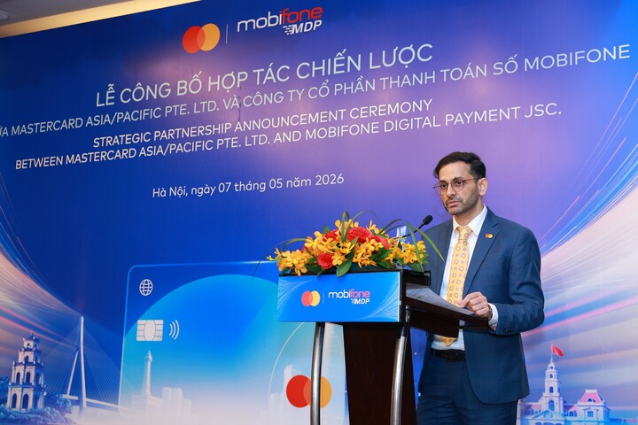Ông Sharad Jain - Giám đốc Quốc gia của Mastercard tại Việt Nam Lào và Campuchia - phát biểu tại sự kiện.