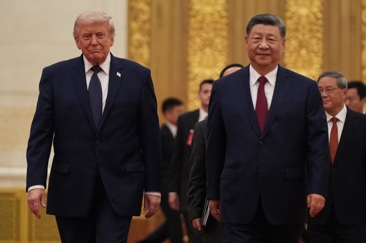 Tối 14/5, Tổng thống Mỹ Donald Trump cùng phái đoàn tham dự tiệc chiêu đãi cấp nhà nước do Chủ tịch Trung Quốc Tập Cận Bình chủ trì tại Đại lễ đường Nhân dân. (Ảnh: AP)