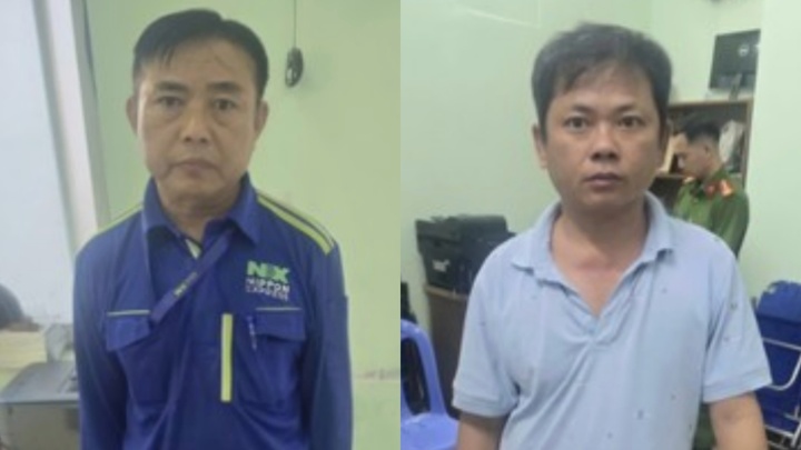 Nguyễn Phước Thắng và Ngô Hồng Phi tại cơ quan điều tra.