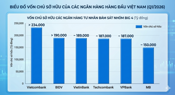 Vốn chủ sở hữu của các ngân hàng tư nhân tăng mạnh. (Đồ họa: Đại Việt)