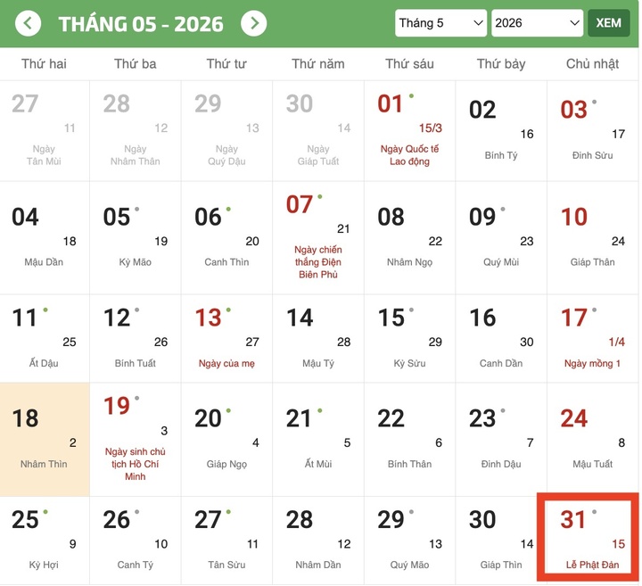 Chính lễ Phật đản là ngày 15/4 âm lịch, tức 31/5 dương lịch. (Ảnh chụp màn hình)