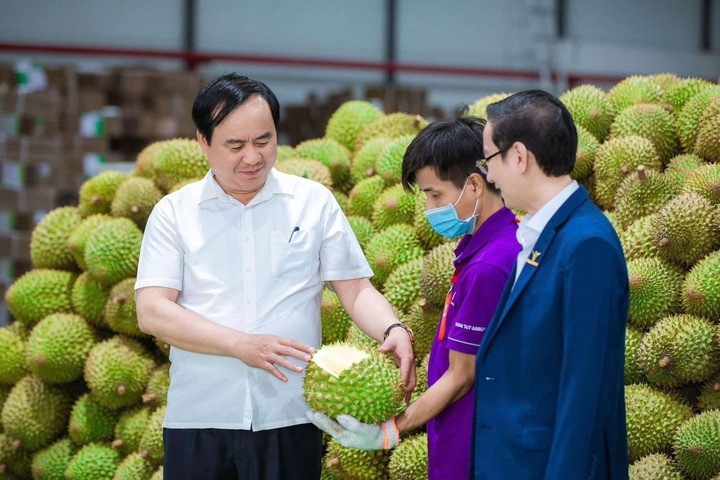 Lãnh đạo Bộ Nông nghiệp và Môi trường thăm, làm việc tại một doanh nghiệp xuất khẩu sầu riêng.