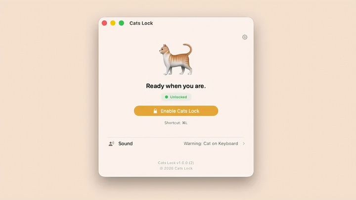 Mèo vô tư nằm trên bàn phím - nguồn cảm hứng cho ứng dụng Cats Lock. (Nguồn: Todd Alexander)