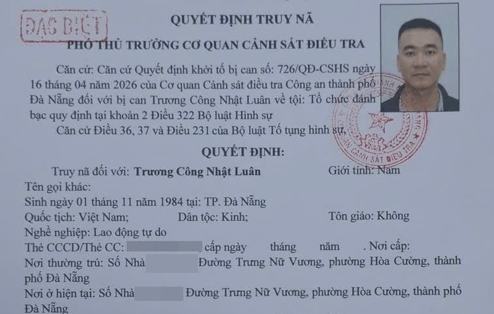 Truy nã đặc biệt Trương Công Nhật Luân. (Ảnh: C.A)