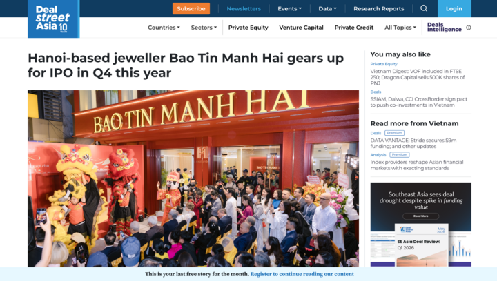 Deal street Asia đưa tin về Bảo Tín Mạnh Hải.