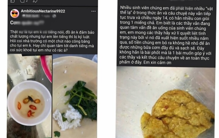Thông tin phản ánh thức ăn của sinh viên đang học tại Trung tâm Giáo dục Quốc phòng và An ninh (thuộc Đại học Huế) có "vật thể lạ" xuất hiện trên mạng xã hội.