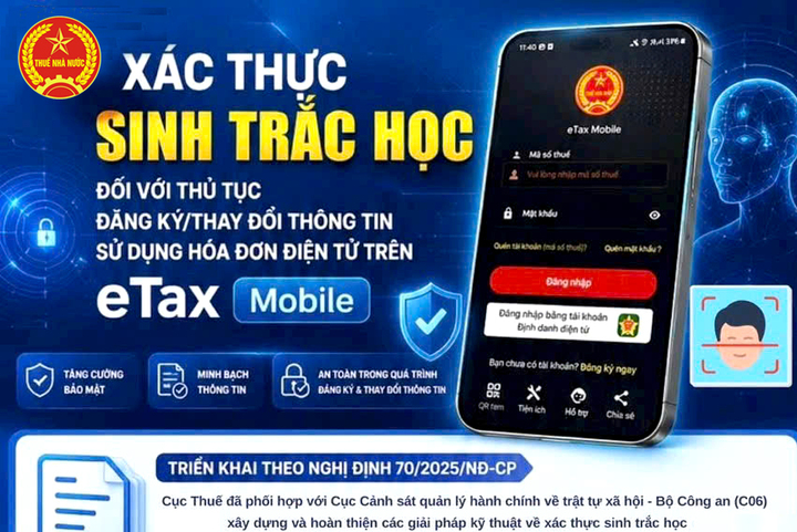 Cục Thuế triển khai xác thực sinh trắc học với người đại diện pháp luật khi đăng ký hoặc thay đổi thông tin sử dụng hóa đơn điện tử.