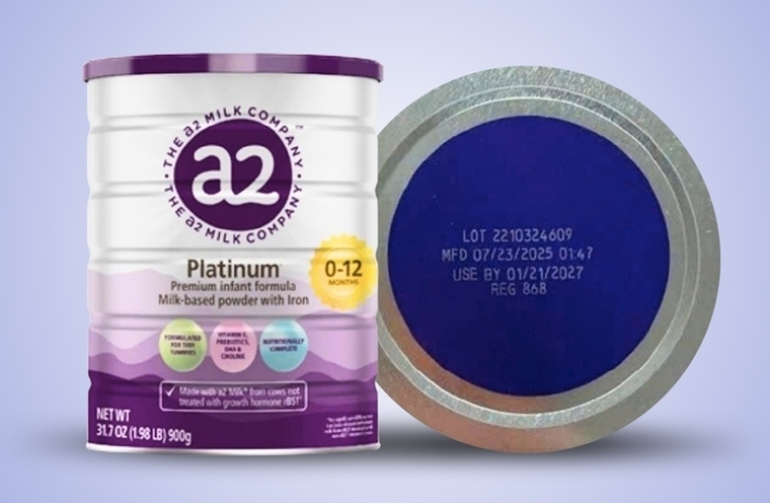 Sản phẩm sữa bột a2 Platinum Premium dành cho trẻ 0-12 tháng tuổi bị thu hồi tại thị trường Hoa Kỳ. (Ảnh: FDA)