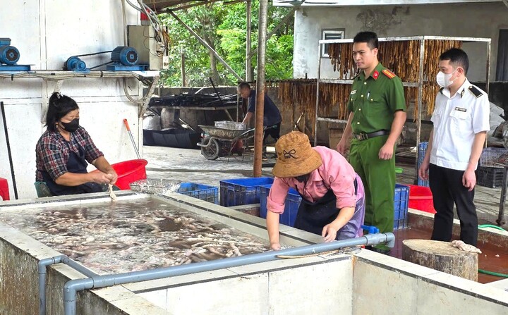 Lực lượng chức năng phá hiện khoảng 3.000kg lòng lợn tươi và 250kg lòng lợn sấy khô chuẩn bị được bán ra thị trường. (Ảnh: Công an Bắc Ninh).