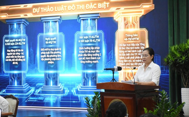 Giám đốc Sở Tư pháp TP.HCM, bà Nguyễn Thị Hồng Hạnh: Ban soạn thảo Dự thảo Luật đô thị đặc biệt đã đề xuất gần 300 thẩm quyền của Trung ương về cho TP.HCM.