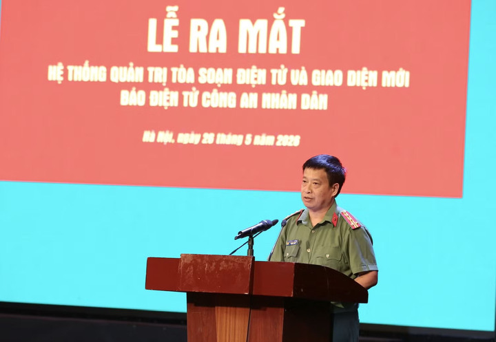 Đại tá Nguyễn Thanh Bình, Phó Cục trưởng Cục Truyền thông CAND, Tổng Biên tập Báo CAND phát biểu tại buổi