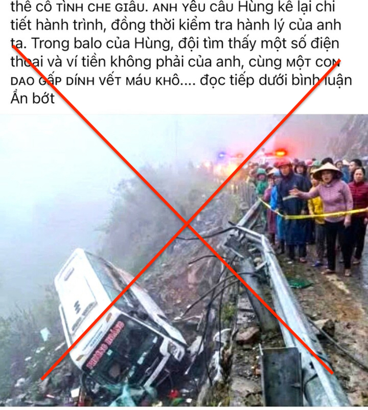 Thông tin lan truyền trên mạng xã hội về vụ lật xe khách trên đèo Phượng Hoàng làm 18 người chết là tin giả.