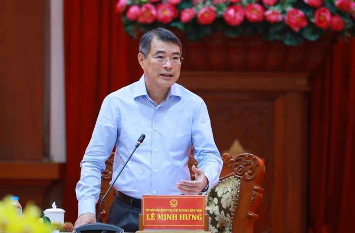 Thủ tướng Lê Minh Hưng phát biểu tại buổi làm việc với Ban Thường vụ Tỉnh uỷ Đồng Tháp. (Ảnh: Dương Giang – TTXVN)