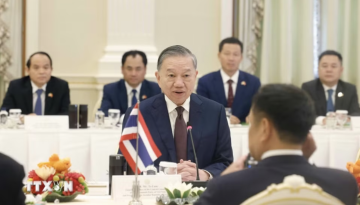 Tổng Bí thư, Chủ tịch nước Tô Lâm hội phát biểu tại cuộc hội đàm. (Ảnh: TTXVN)