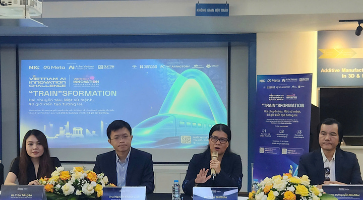 A Sra. Thao Griffiths, Diretora de Políticas Públicas para o Vietnã, Laos, Camboja e Mianmar do Meta Group, discursa no evento. (Fonte: Aiforvietnam)