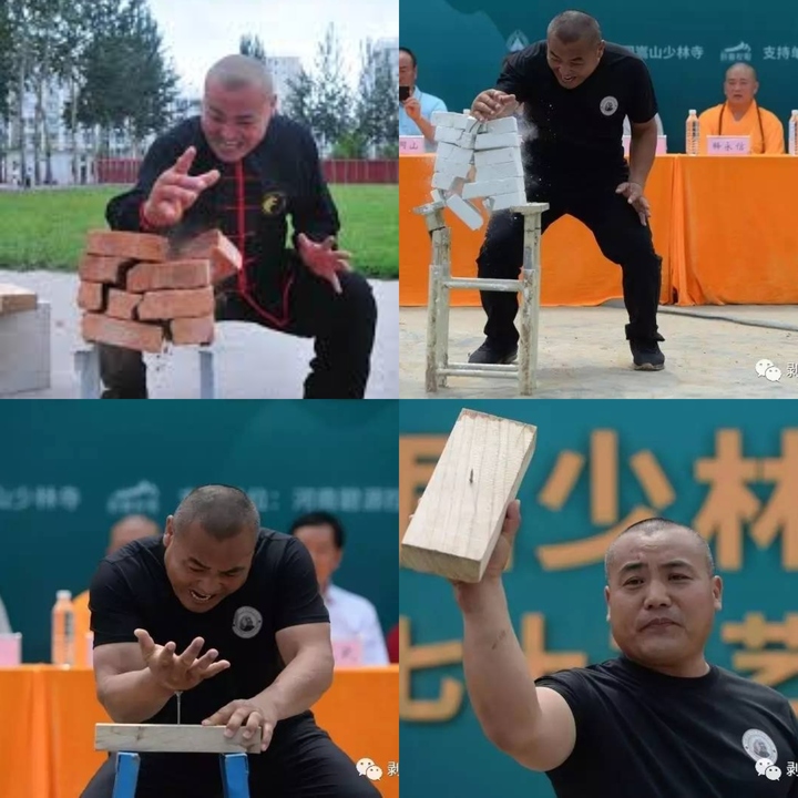 Trương Long Tường biểu diễn tiết mục chặt gạch và đóng đinh bằng tay không