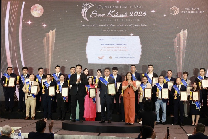 Representantes dos Correios do Vietnã recebem o Prêmio Sao Khue 2026. (Fonte: VnPost)