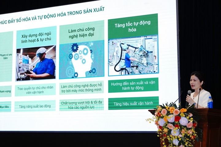 Bà Lê Thị Hoài Thương, Giám đốc Đối ngoại, Nestlé Việt Nam, phát biểu tham luận về Ứng dụng khoa học công nghệ và chuyển đổi số trong ngành sữa.