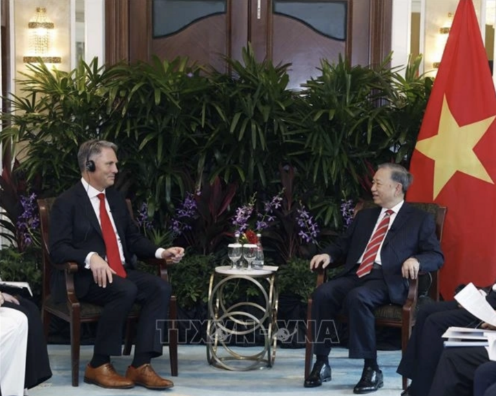 Tổng Bí thư, Chủ tịch nước Tô Lâm tiếp Phó Thủ tướng, Bộ trưởng Quốc phòng Australia Richard Marles. (Ảnh: Thống Nhất/TTXVN)