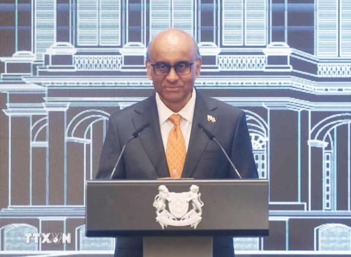 Tổng thống Singapore Tharman Shanmugaratnam phát biểu. (Ảnh: Thống Nhất/TTXVN)