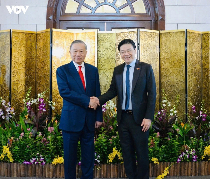 Tổng Bí thư, Chủ tịch nước Tô Lâm và Thủ tướng Singapore Lawrence Wong.