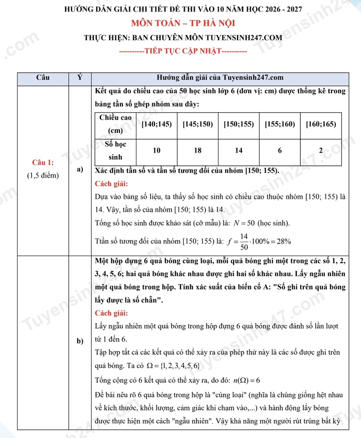 Gợi ý đáp án môn Toán kỳ thi vào lớp 10 công lập Hà Nội năm 2026 - 1