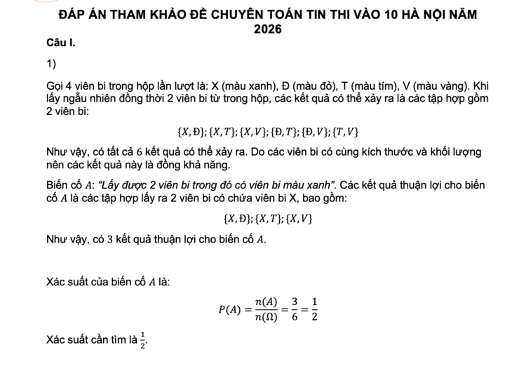 Gợi ý đáp án môn Toán thi vào lớp 10 chuyên Tin Hà Nội năm 2026 - 1