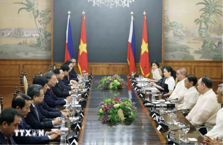 Tổng Bí thư, Chủ tịch nước Tô Lâm và Tổng thống Philippines Ferdinand Romualdez Marcos Jr. hội đàm cấp Nhà nước. (Ảnh: Thống Nhất/TTXVN)