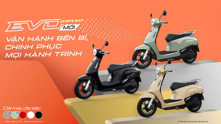 VinFast Evo Grand nổi bật với khả năng gắn hai pin tháo rời cho quãng đường di chuyển tối đa tới 262 km mỗi lần sạc. (Ảnh: VinFast)