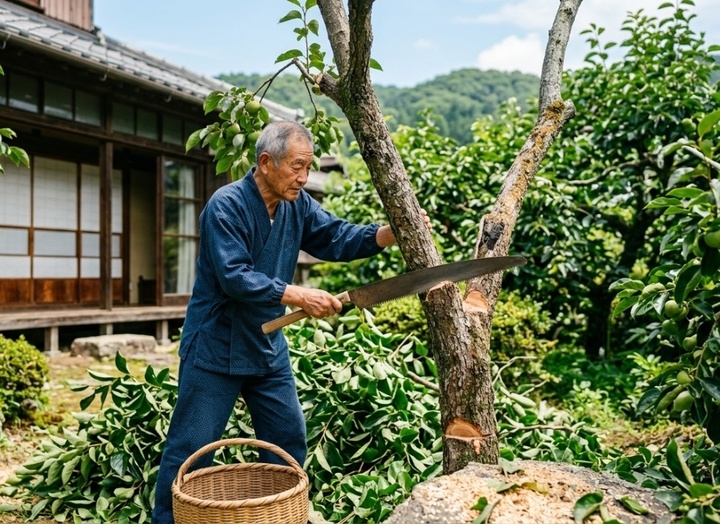 Tuy nhiên sau đó họ sẽ chặt bỏ cây ăn quả vừa bị xin bởi nhiều lý do. Ảnh minh họa: AI
