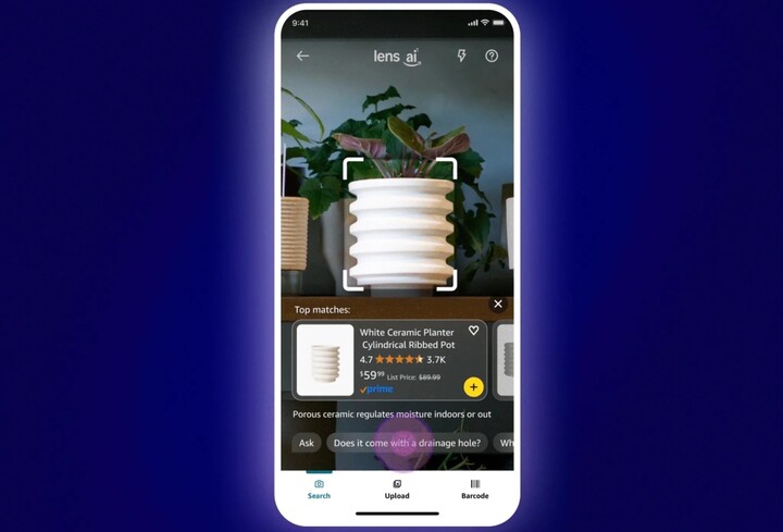 Lens Live trên Amazon giúp người dùng quét vật thể bằng camera và tìm sản phẩm ngay lập tức. (Nguồn Amazon)