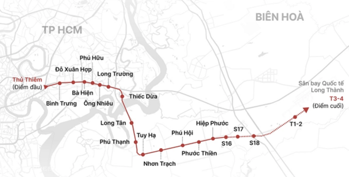 Dự kiến 19 nhà ga của Metro Thủ Thiêm - Long Thành sẽ phân kỳ đầu tư theo giai đoạn để tối ưu hóa nguồn lực. (Nguồn: ĐVNC)