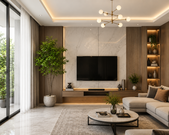 Cây xanh đặt ở góc phòng khách. (Ảnh: AI)
