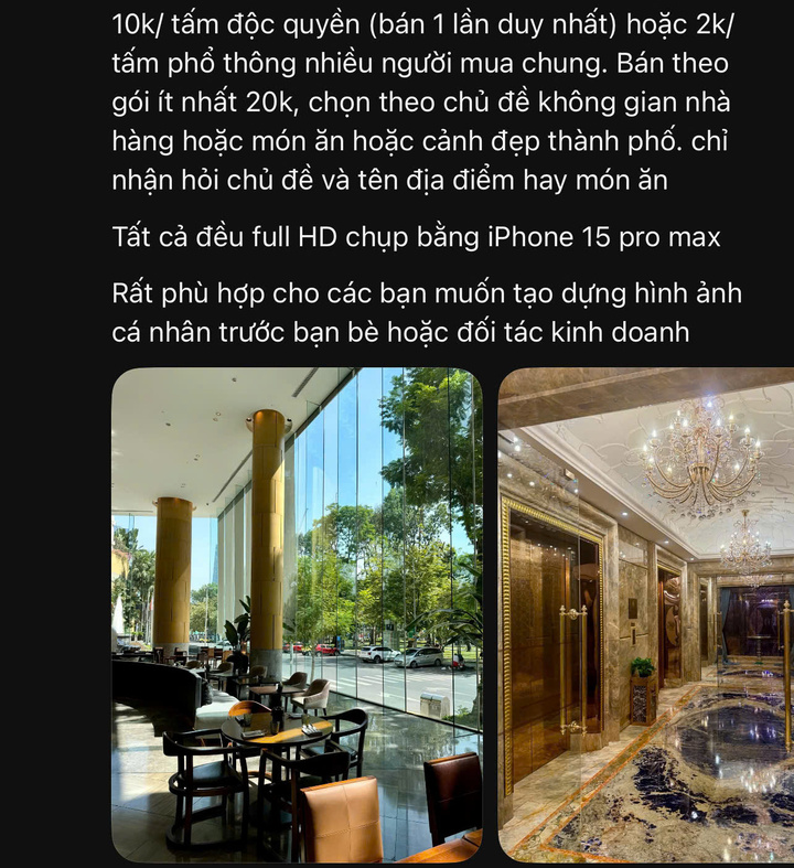 Những bức ảnh có giá 10.000 đồng nếu ảnh độc quyền và 2.000 đồng nếu ảnh nhiều người dùng. (Ảnh chụp màn hình)