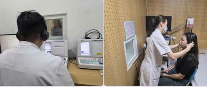 Bác sĩ đo thính lực cho người chị Tâm