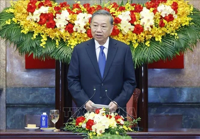 Tổng Bí thư, Chủ tịch nước Tô Lâm phát biểu tại cuộc tiếp các Trưởng đoàn tham dự Diễn đàn Tương lai ASEAN 2026. (Ảnh: TTXVN)
