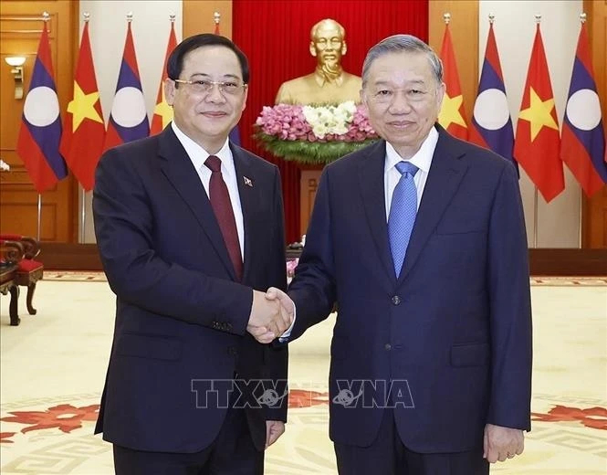 Tổng Bí thư, Chủ tịch nước Tô Lâm tiếp Thủ tướng Lào Sonexay Siphandone. (Ảnh: TTXVN)